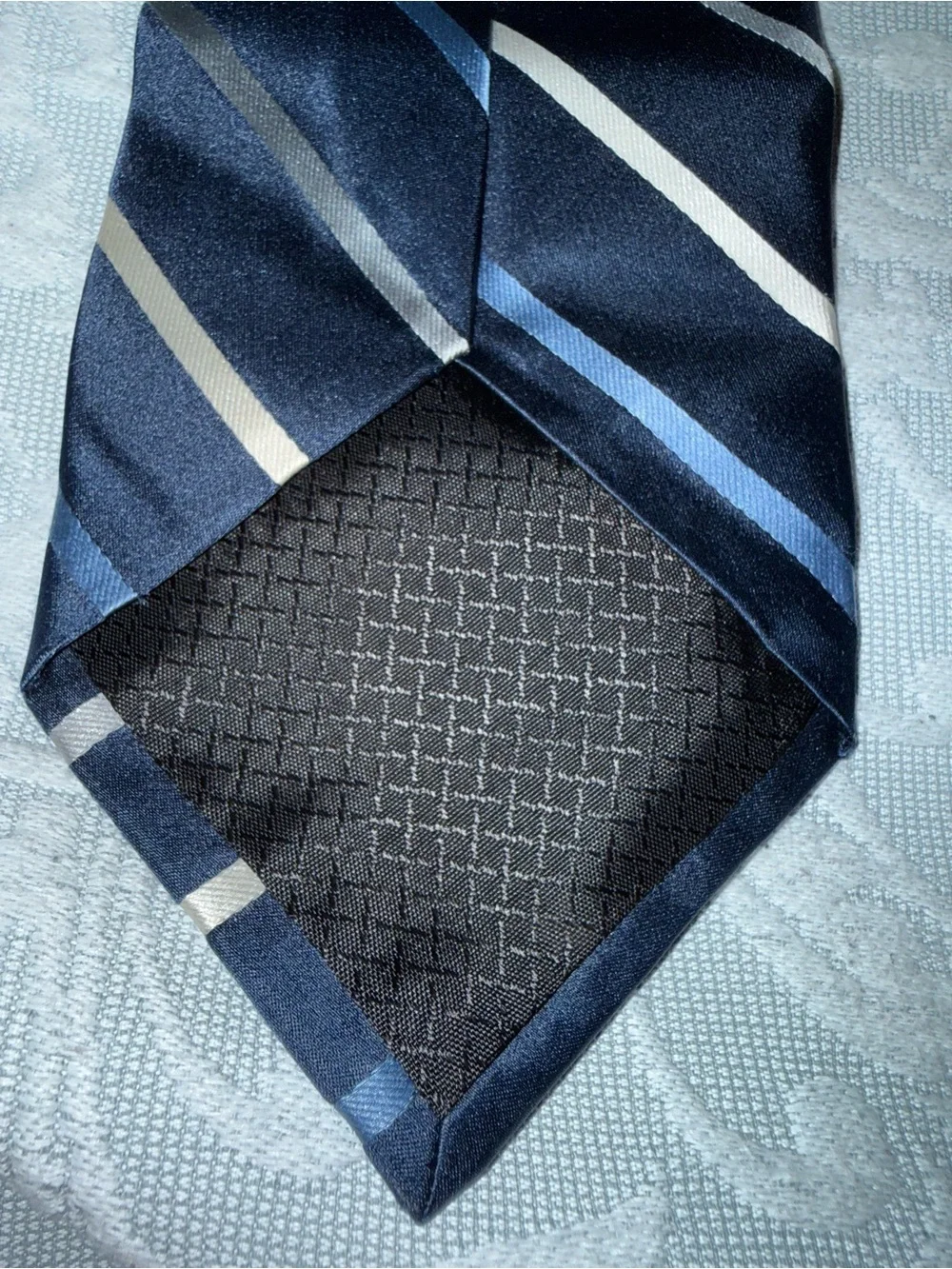 Van Heusen Navy Tie with Beige and Gray Stripes